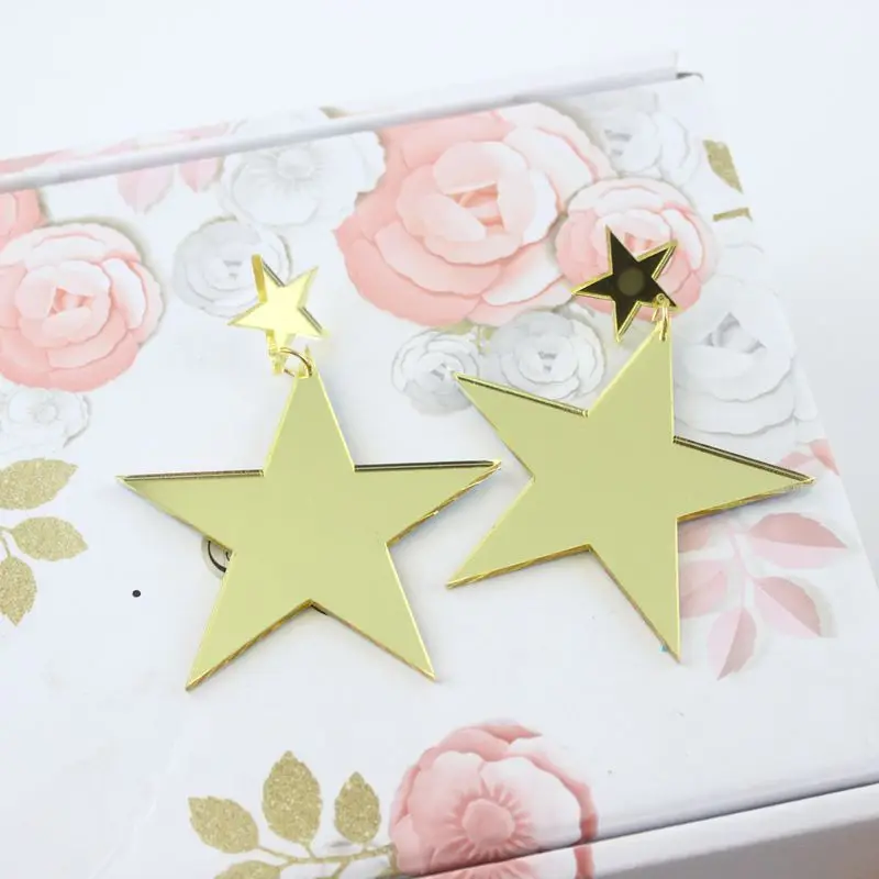 Золотые Зеркальные акриловые серьги пусеты с двойной звездой для женщин Модные