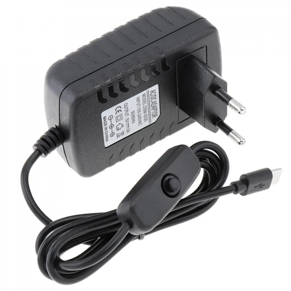 Блок питания Raspberry Pi 4 Model B USB Type-C 5 В 3 А Адаптер зарядного устройства USB-C для 4B/Pi4