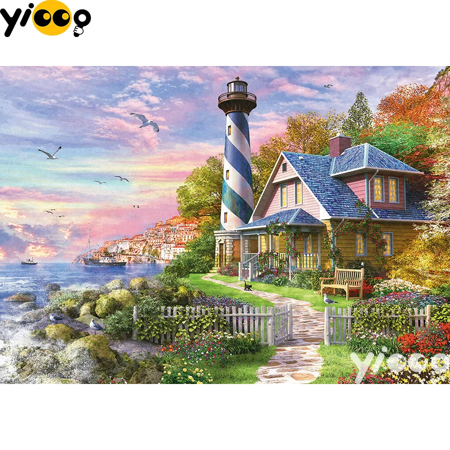 Полноразмерная/круглая алмазная живопись с изображением маяков в рок Bay 5D