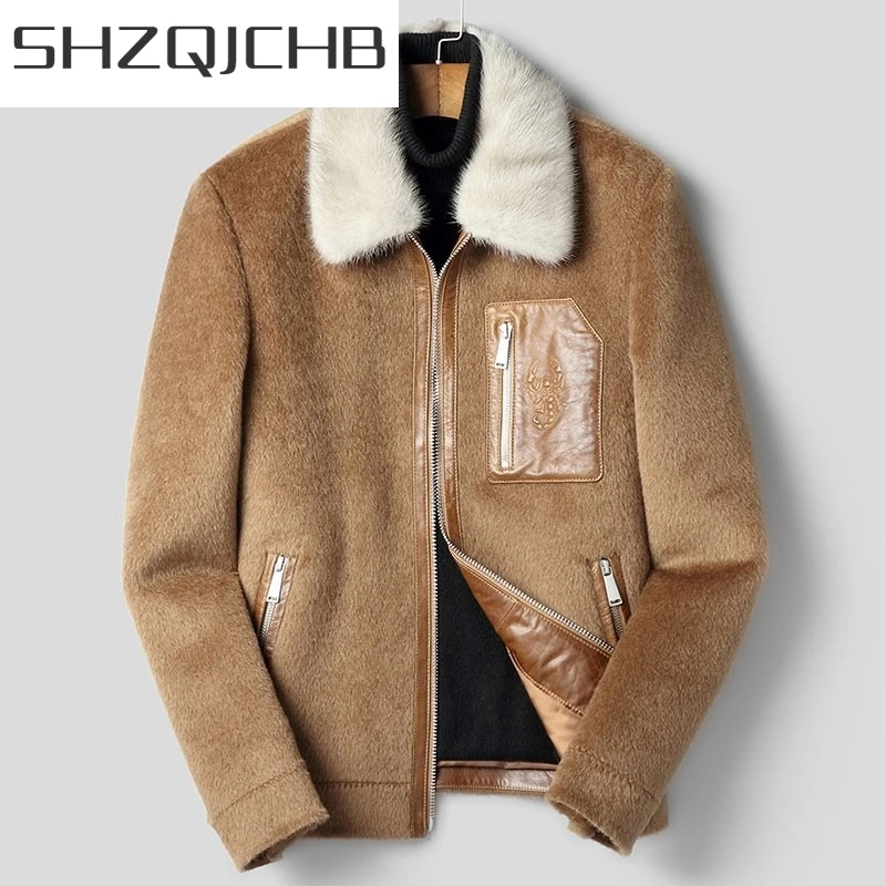 

JCHB 2021 High Quality Luxury Mens Thick Warm Jacket Winter Fur Collar Wool Coat Korean Slim Fit Pocket Zipper Outerwear Male Pl