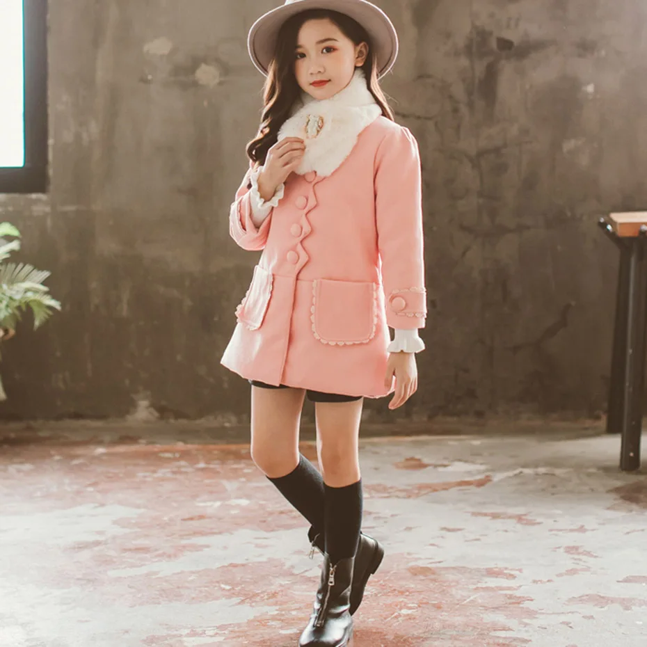 Куртка для девочек однотонная шерстяная верхняя одежда детская кружевная куртка