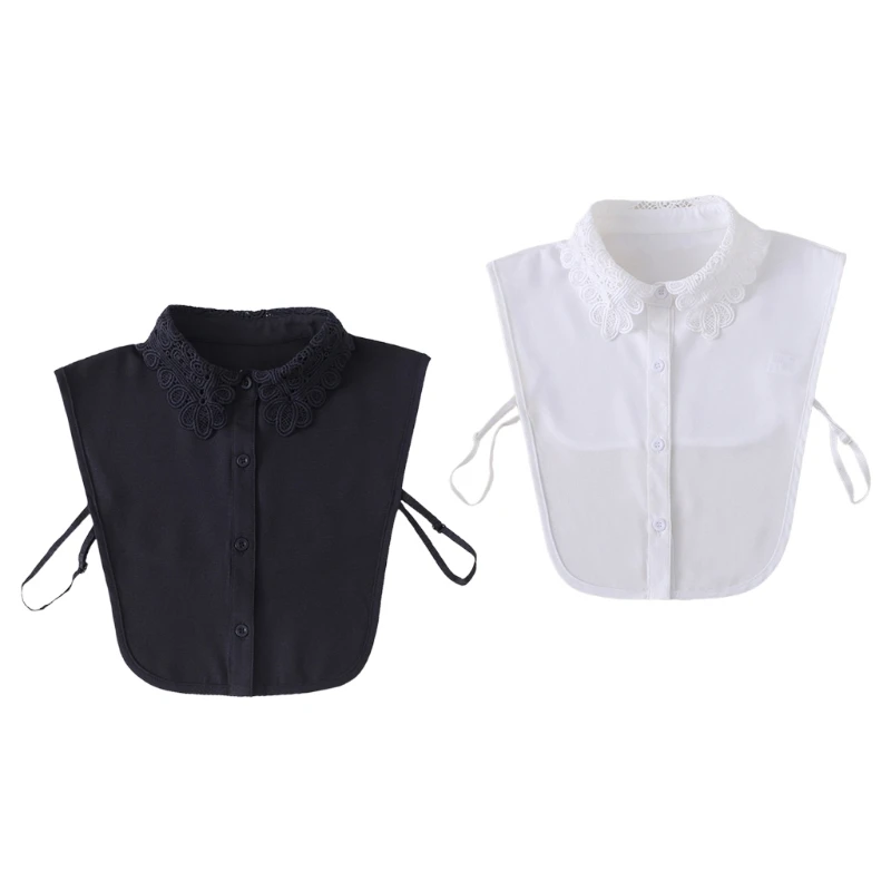 

Женская ажурная кружевная жаккардовая рубашка с отложным воротником с имитацией воротника, шифоновая Съемная полублузка на пуговицах, руб...