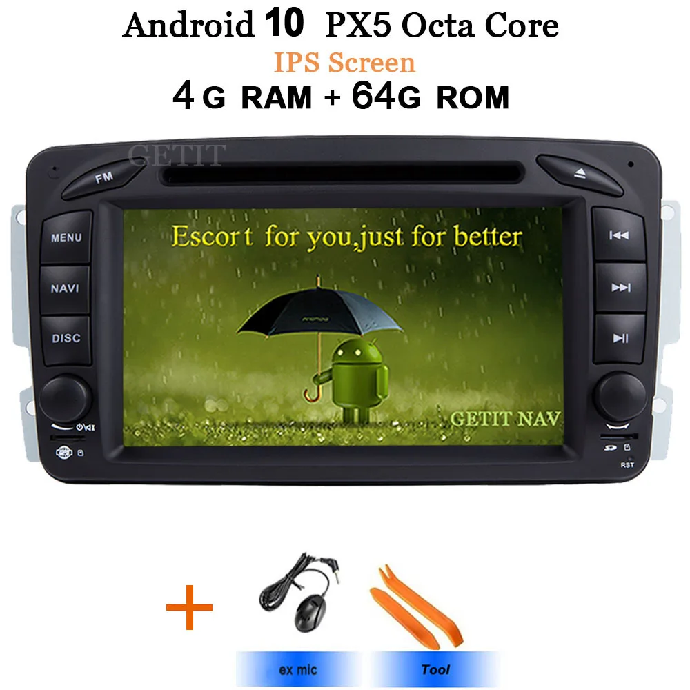 Android 10 стерео радио dvd-плеер для Mercedes Benz/W209/W203/M/ML/W163/Viano/W639/Vito gps Навигация BT wifi Carplay - Цвет: IPS-PX5 4G-64G Rom