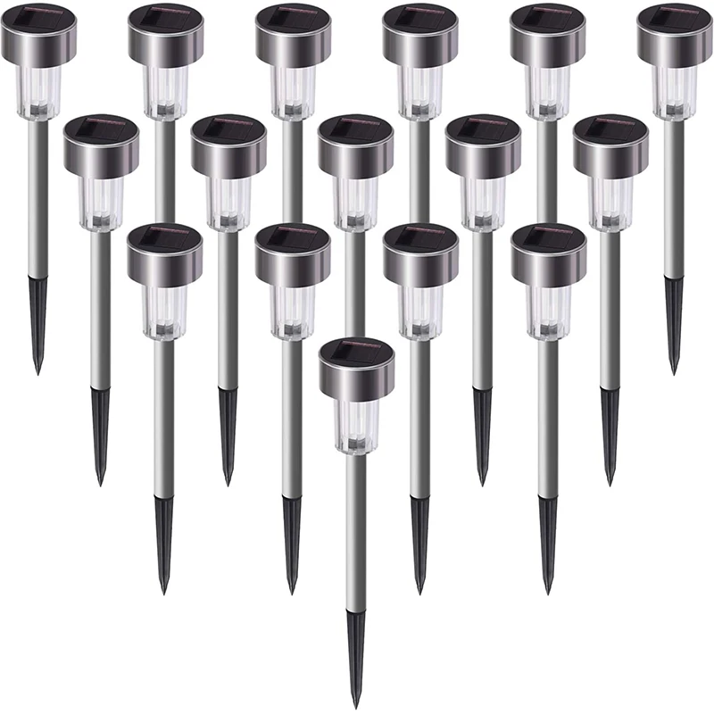 

Уличные фонари на солнечной батарее, 16 шт. в упаковке, уличные фонари для дорожек из нержавеющей стали, водонепроницаемые садовые фонари