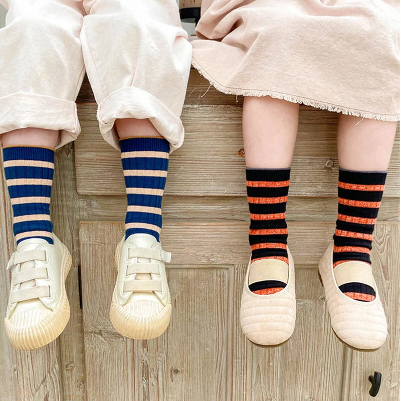 

Baby Lotus New Autumn Winter Warm Gold And Silver Stripes Fashion Kids Socks Toddler Socks Boys Cotton Infant Socks