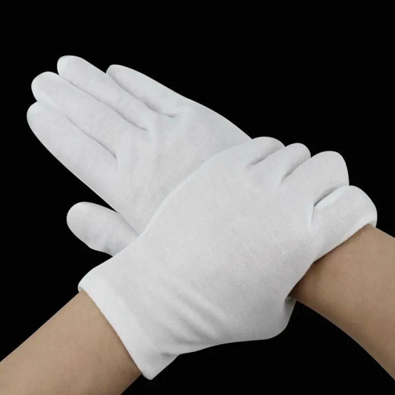 

High Quality 6 Pairs White Cotton Gloves Soft Thin Jewelry Silver Inspection Work Handling