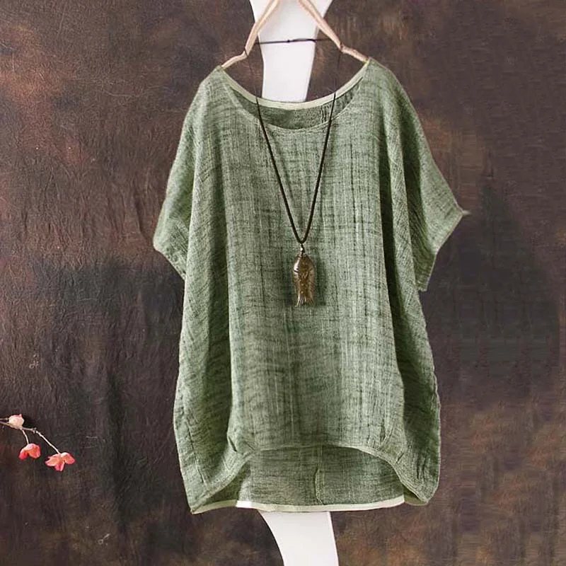 Женская Повседневная блузка из хлопка и льна Свободный джемпер с рукавом летучая