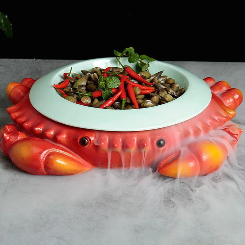 

Creative dry ice tableware crab personality fashion restaurant mood cuisine hotel characteristics theme plate round bowl