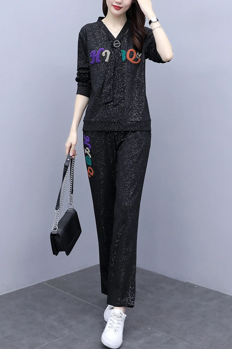 

2 Piece Set Autumn Winter Fashing Sports suit female New Large size Thicken Leisure track suits women Top and pants Women suit