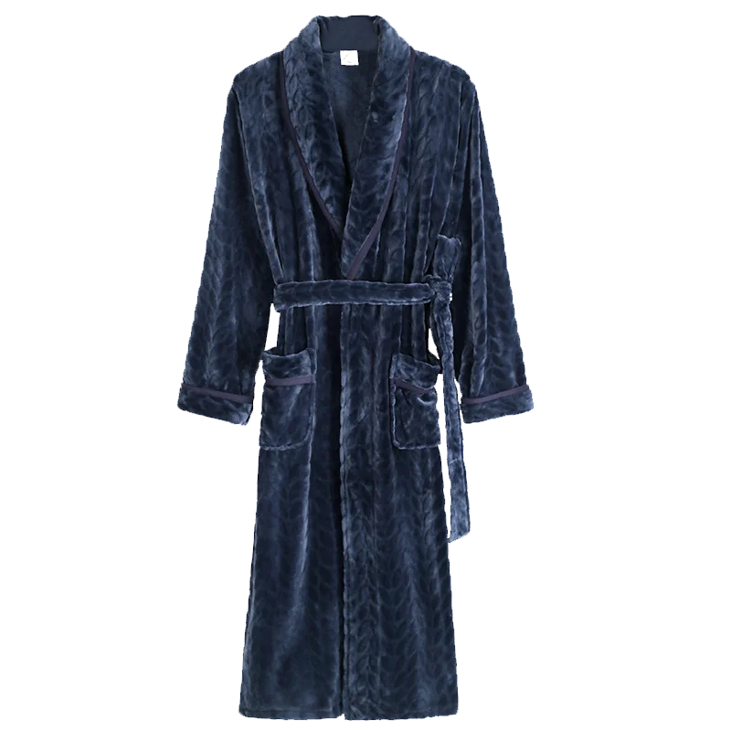 

Winter Flannel Home Clothes Bathrobe Men Lengthened Plush Shawl Bathrobe Male Long Sleeved Spa Robe Coat Coral Fleece Pajamas