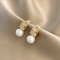 premium exquisite geometric inlaid zircon earrings ladies korean fashion jewelry luxury gothic party girl pearl earrings