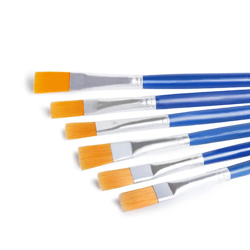 

6Pcs/Pack Flat Pointed Brushes Pen Drawing Art Supplies Blue Nylon Oil Painting Brushes Multipurpose Office School Stationery