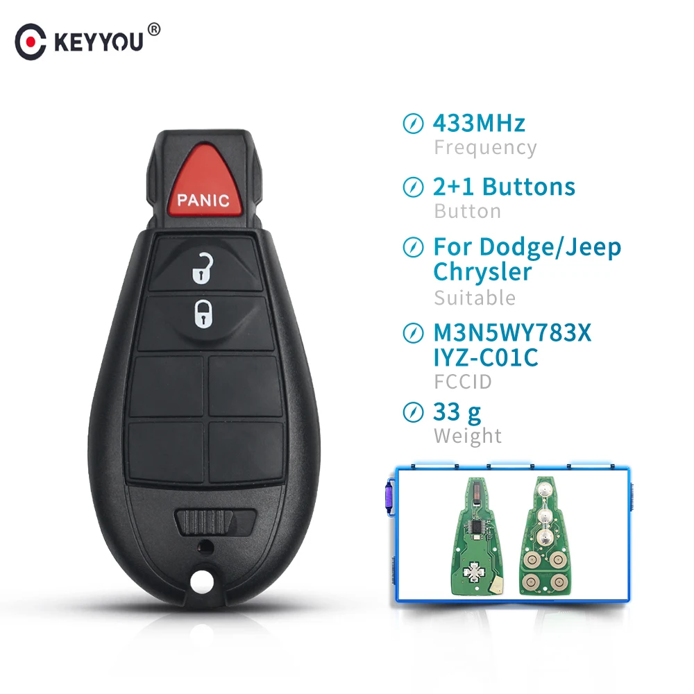 

Ключ дистанционного управления M3N5WY783X, IYZ-C01C МГц, 2 + 1 кнопки, для Dodge Grand Caravan, Chrysler Town, Jeep Cherokee 433