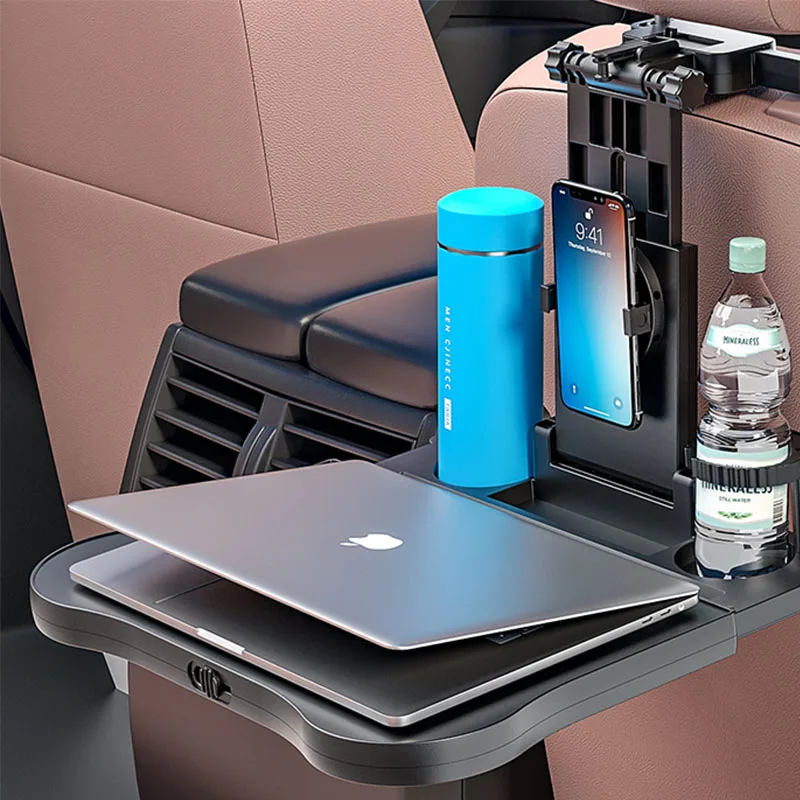 

Car seat backrest foldable tray food, beverage, laptop hanging table, car seat backrest desk with cup and phone holder, car inte