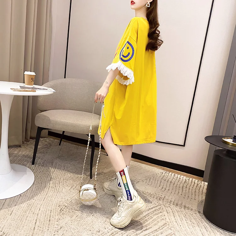 

Houthion Lace Women's T-shirt Loose Top Plus Size Tshirt Short Sleeve New Korean Fashion Casual O-neck T Shirt Summer