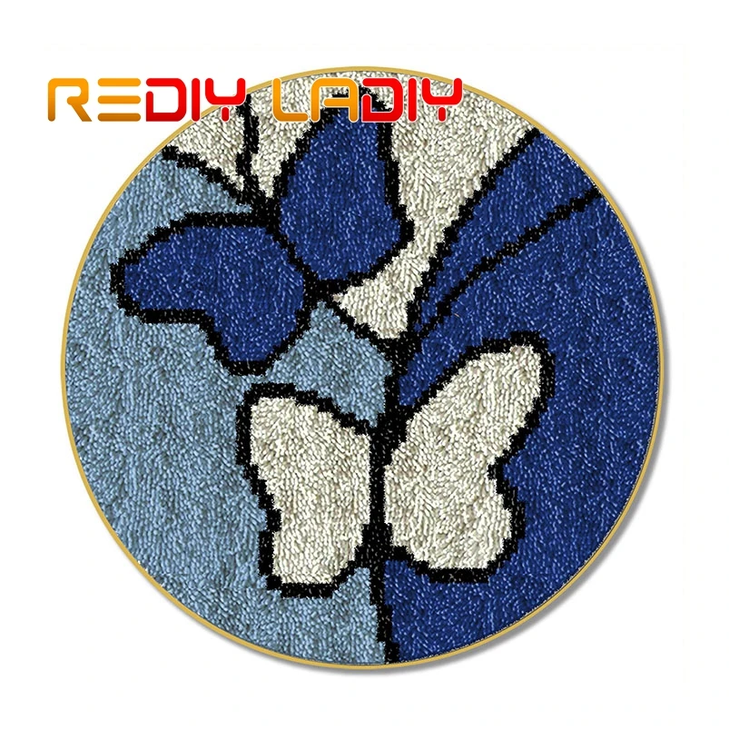 Набор ковриков с крючком вязаный ковер синяя бабочка акриловая пряжа принт холст