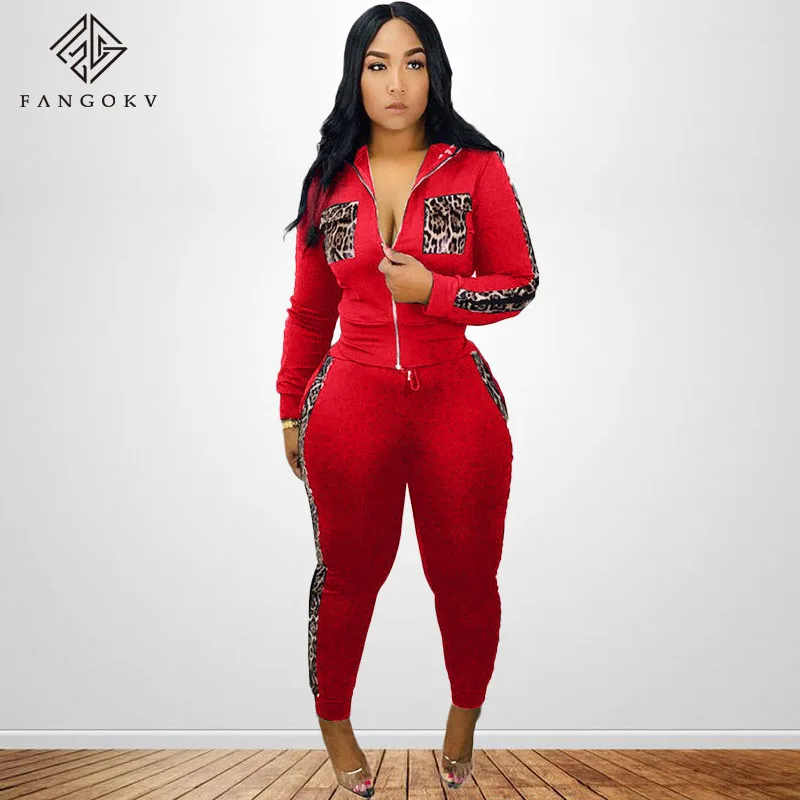 

Whoslae Womens Winter Outfits Fashion Casual Two Piece Set Leopard Print Solid Color Matching Cardigan Jogging Suit