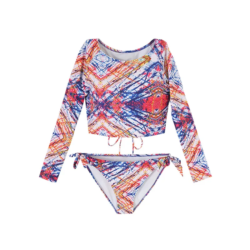 

New Korean Style Personalized Girls' Sports Long Sleeve Two-Piece Swimsuit Women's Hot Spring Swimsuit Asian Sunbathing Fashion