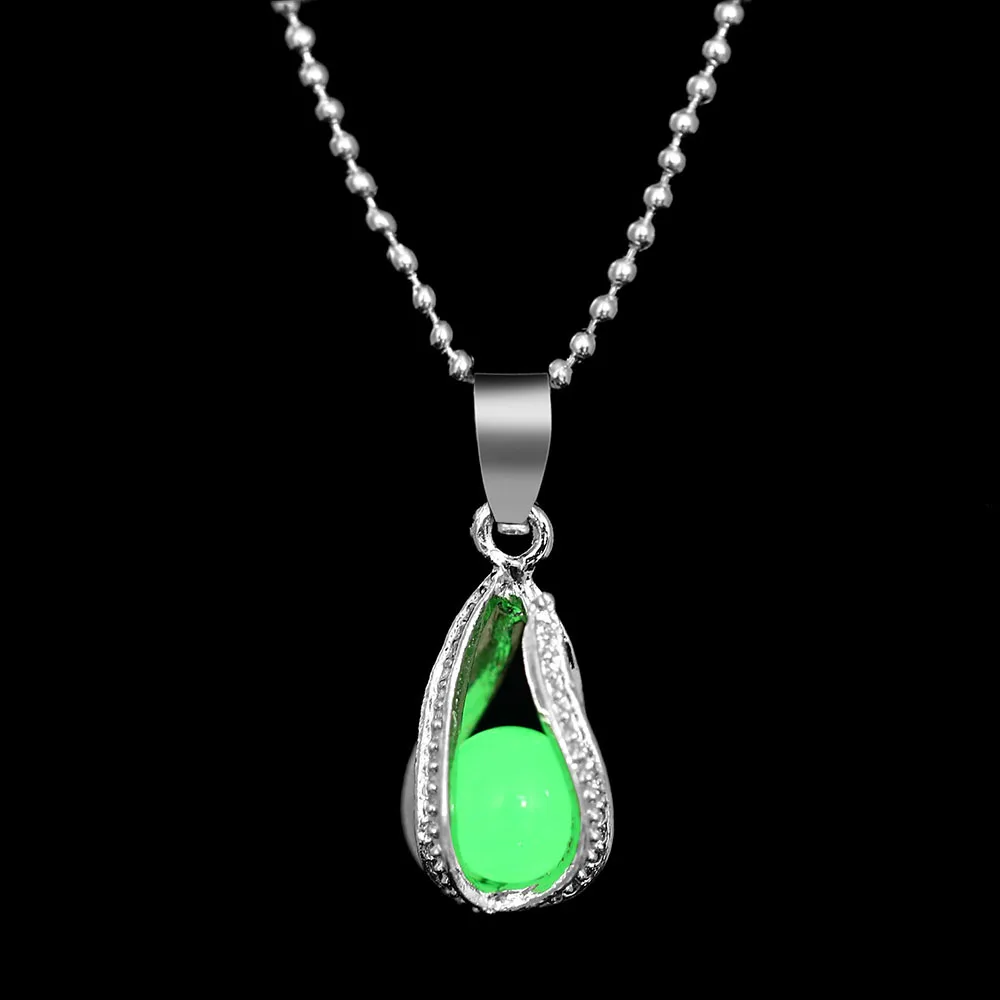 N881 Green Светящееся Цепочки и ожерелья подвеска с драгоценным камнем ювелирные изделия с серебряным покрытием Для женщин 4 цвета подвеска с бусинами из камней полый световой Цепочки и ожерелья подарки - Окраска металла: N881 Green