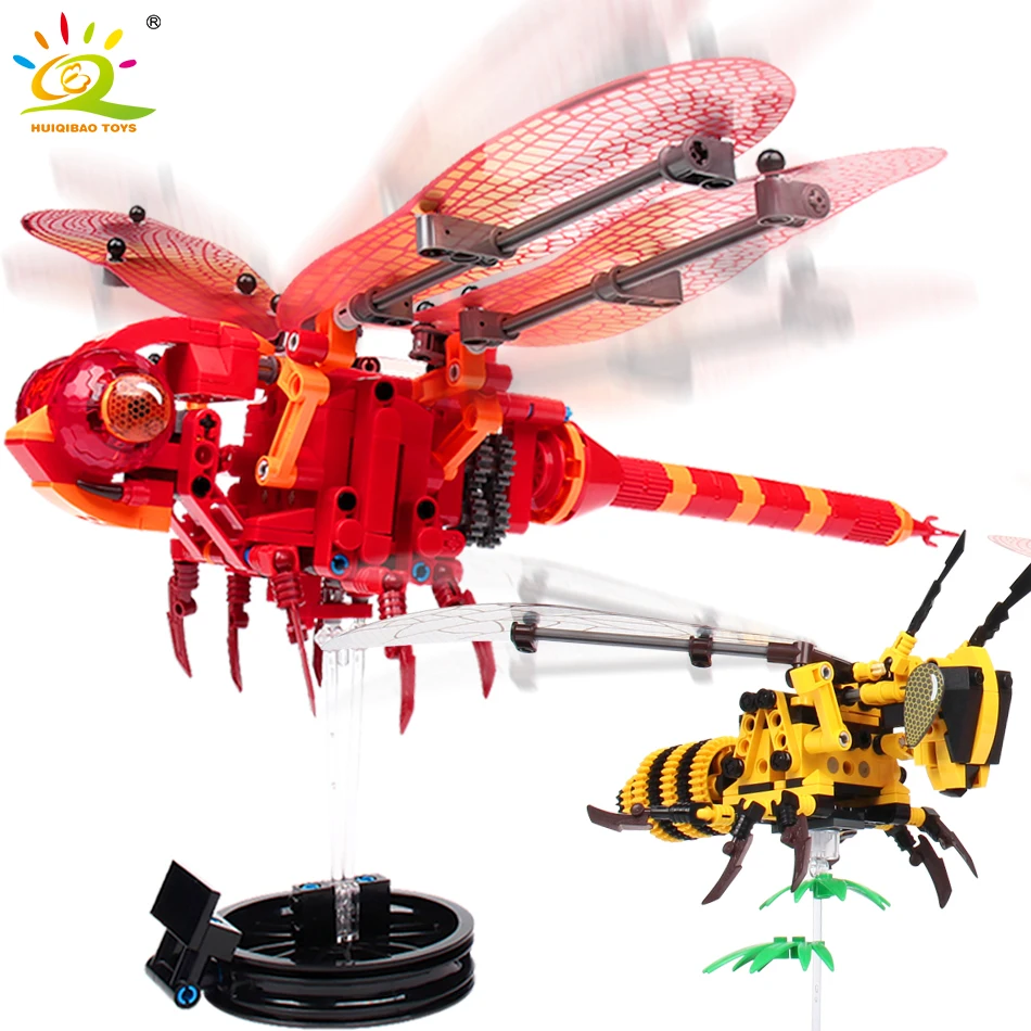 HUIQIBAO техническая модель насекомого Красная стрекоза медовая пчела строительные