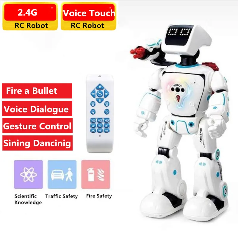 

Remote Control Intelligent Smart Robot Voice Conversation Gesture Touch Sensing Battle Mode Launch Bullet RC Robot Child Gift