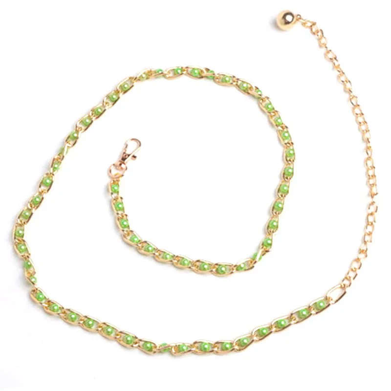 

Fashion Elegant Ladies Metal Adjustable Thin Waist Chain Women Pearl Decorative Dress Belt Clothes Accessory corset Cummerbunds