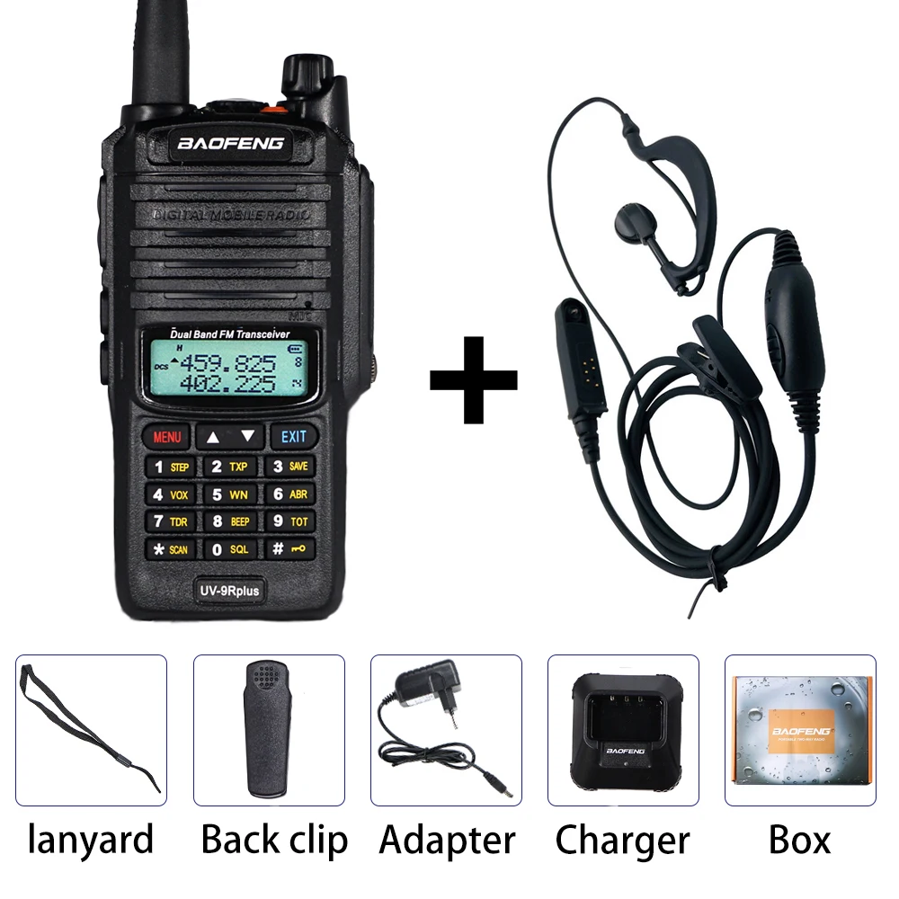 Add1 earphone Мощный 10 Вт Baofeng UV-9R plus Walkie Talkie UV9R портативный CB Ham Радио 9rhp двухдиапазонный КВ трансивер 4800 мАч двухстороннее радио - Цвет: Add1 earphone