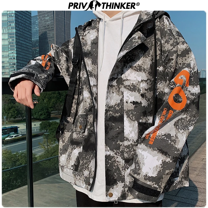 Privathinker мужские осенние Новые камуфляжные свободные рабочие куртки с капюшоном
