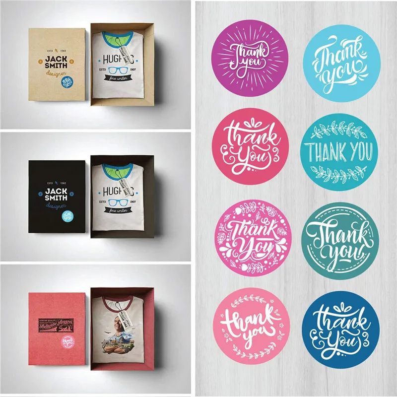 

500Pcs/roll 8styles Thank You Seal Labels Round Floral Multi Color Labels Sticker handmade wedding gift package sticker