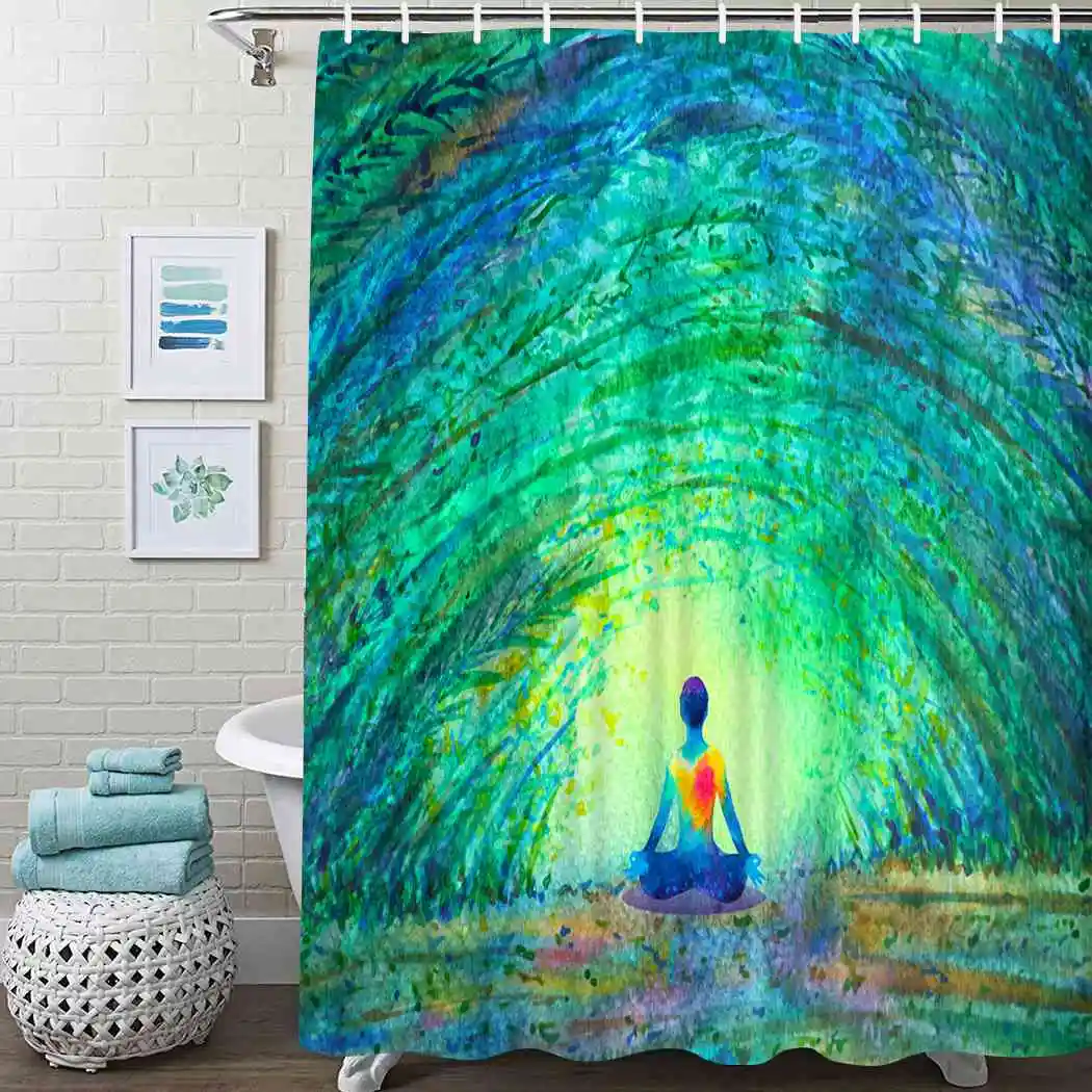 

Chakra Shower Curtain Color Lotus Pose Yoga Shower Curtain Waterproof Fabric For Bathroom Decor Shower Curtains Set with Hooks