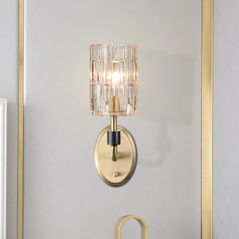 Современная светодиодная Хрустальная настенная лампа медная прикроватная бра