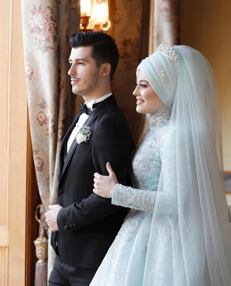 Красивые детские синие кружевные мусульманские свадебные платья с блестками