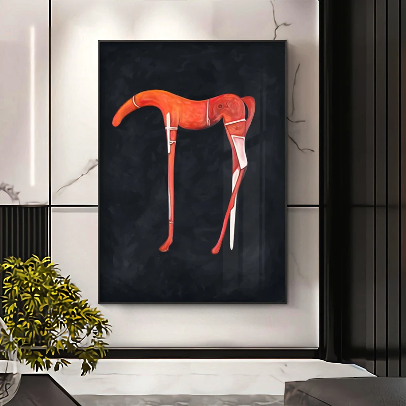 

Modern Artistic Horse Canvas Painting Abstract Black and Orange Poster Print Fashion Wall Art Picture for Living Room Art Studio