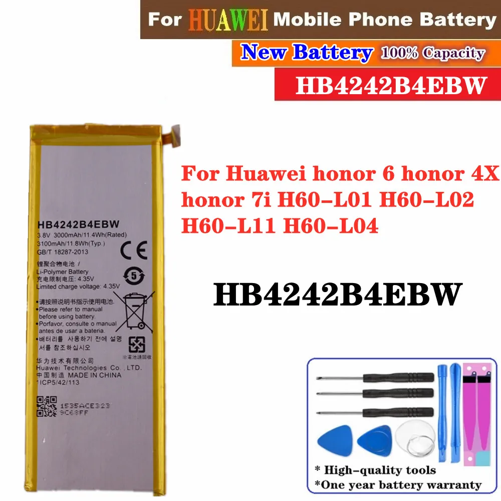 

Для Huawei honor 6 honor 4X honor 7i H60-L01 H60-L02 H60-L11 H60-L04 аккумулятор HB4242B4EBW 3000mAh Сменный аккумулятор