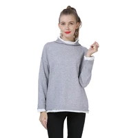 knitted base shirt womens autumn and winter gray new fashion loose pullover for female womens sweater reffled collar stretch