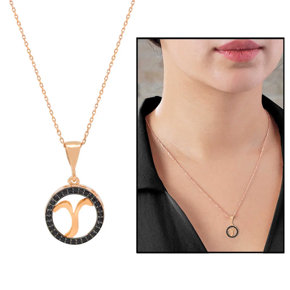 

3d Design Black Zircon Stone 925 Sterling Silver Letter Necklace "Y"