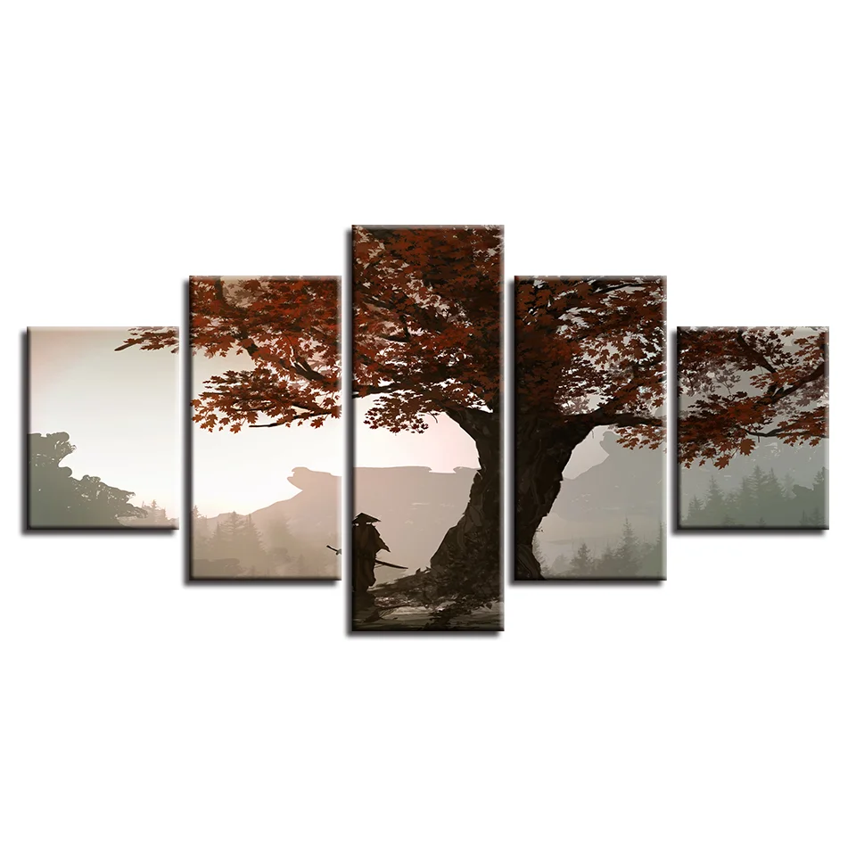 5 шт. холст HD печатает модульная фотографии аниме самурай Картины Wall Art кленовое