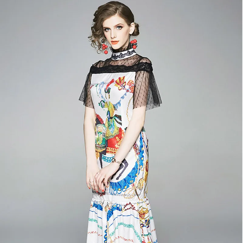 Женское платье 2019 вечерние кружевные с принтом элегантные Русалка Vestidos Ретро