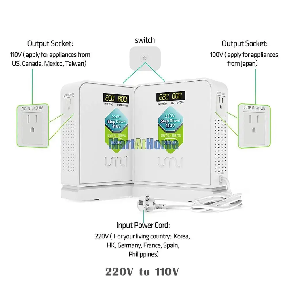 800 Вт преобразователь напряжения дорожный трансформатор 220В до 110В понижающий/110В