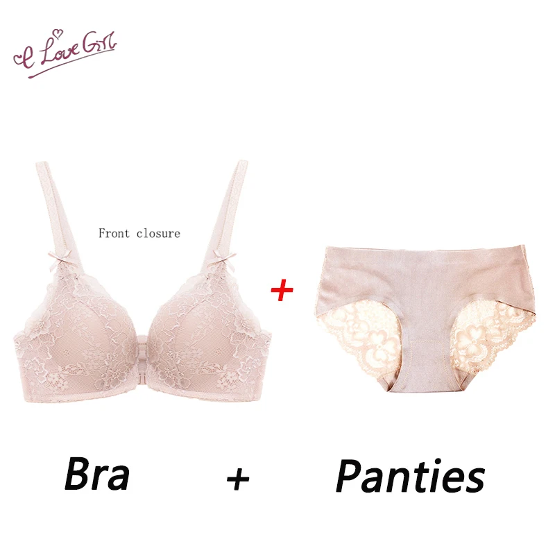 Khaki Underwear Panties Set Lace Lycra Underwire Thick No Steel Ring Bra Embroidery Sexy Deep V Neckline Lingerie | Женская одежда