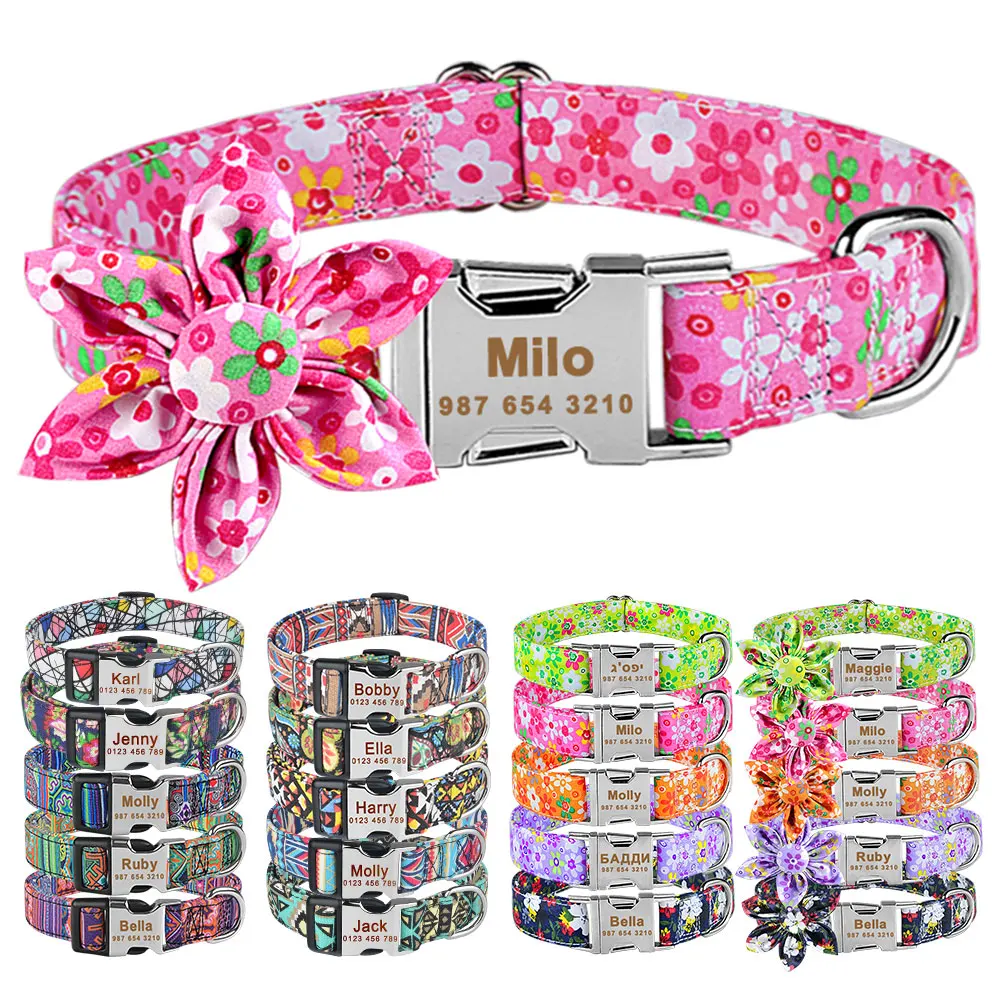 

Custom Free Engraved Name ID Tag Personalized Dog Collar Small Large Product Dog Collars Nylon Plaid Boy Girl Unisex Dogs Collar
