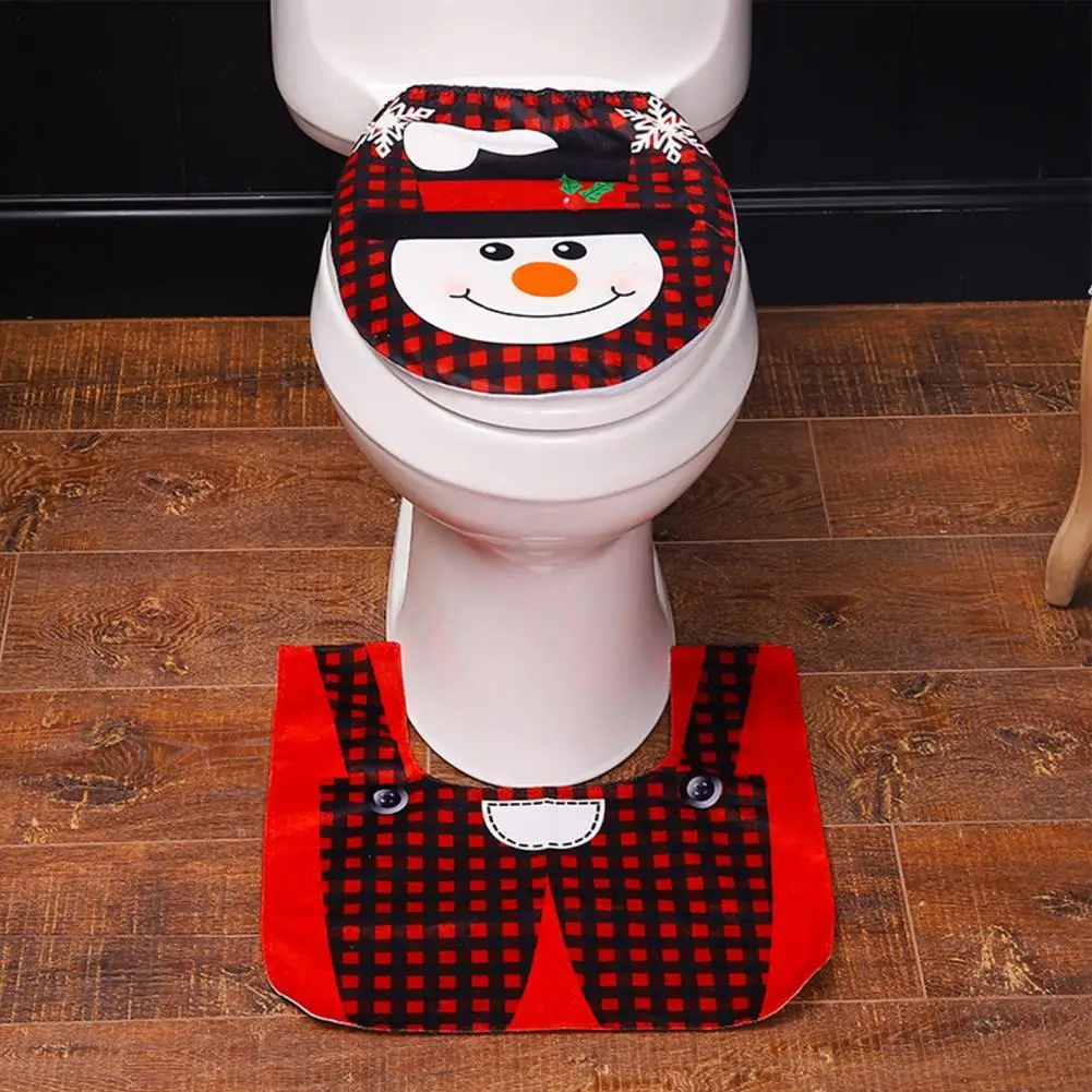 Wear Resistant 4 Styles Rug Tank Lid Santa Claus Bathroom Toilet Cover for Party