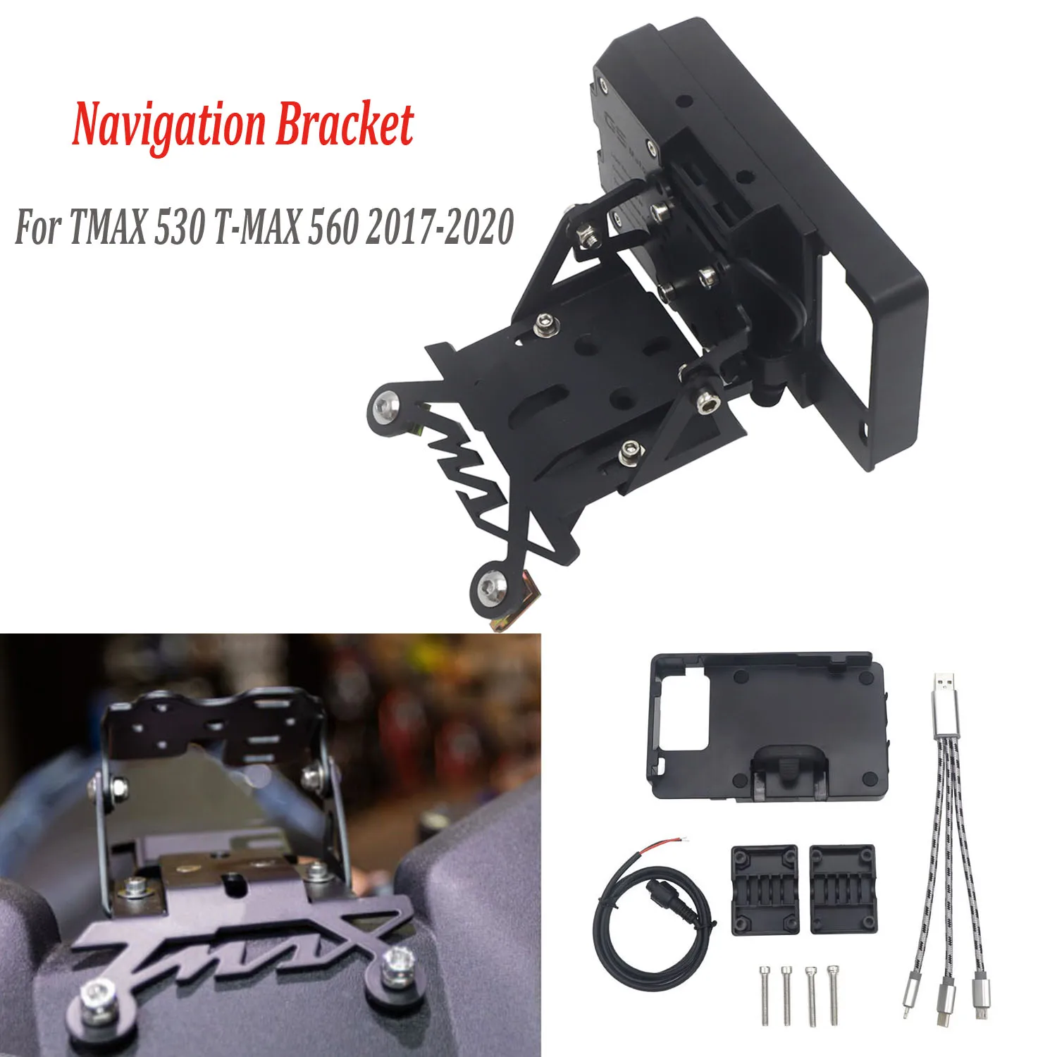 

Кронштейн для GPS навигатора на лобовое стекло мотоцикла для YAMAHA TMAX 530 T-MAX 560 2017-2020 2019, зарядка через USB, Монтажный держатель