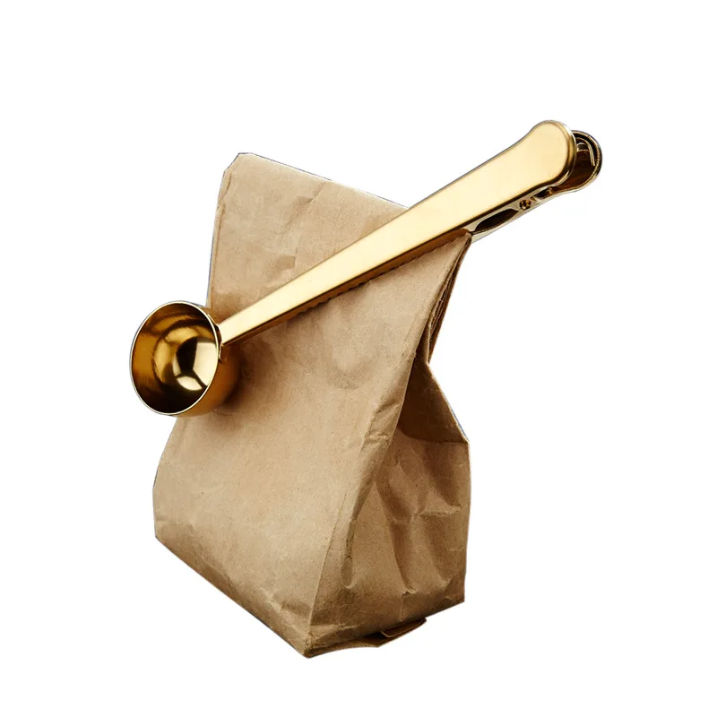 

Stainless Steel Tea Coffee Scoop Spoon Clamp Powder Measuring Portable Multi-function Kitchen Tools With Bag Seal Clip