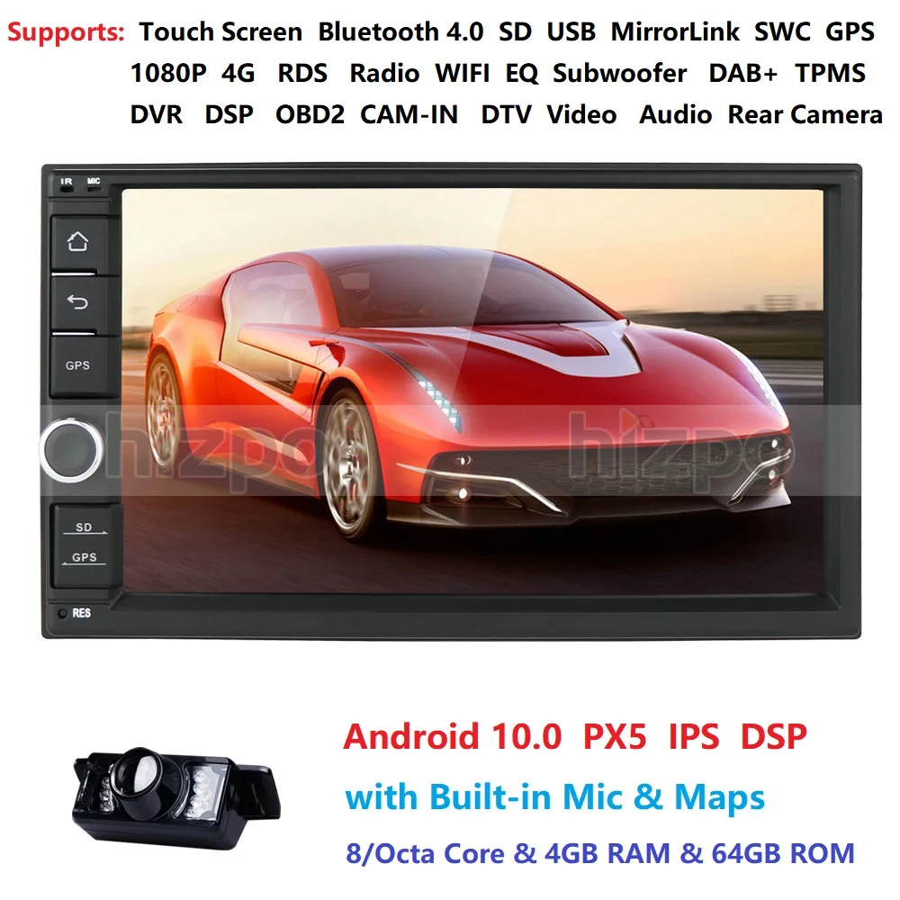 2DIN 7''HD Android10.0 8 Восьмиядерный 4G RAM 64G ROM PX5 универсальный автомобильный Радио