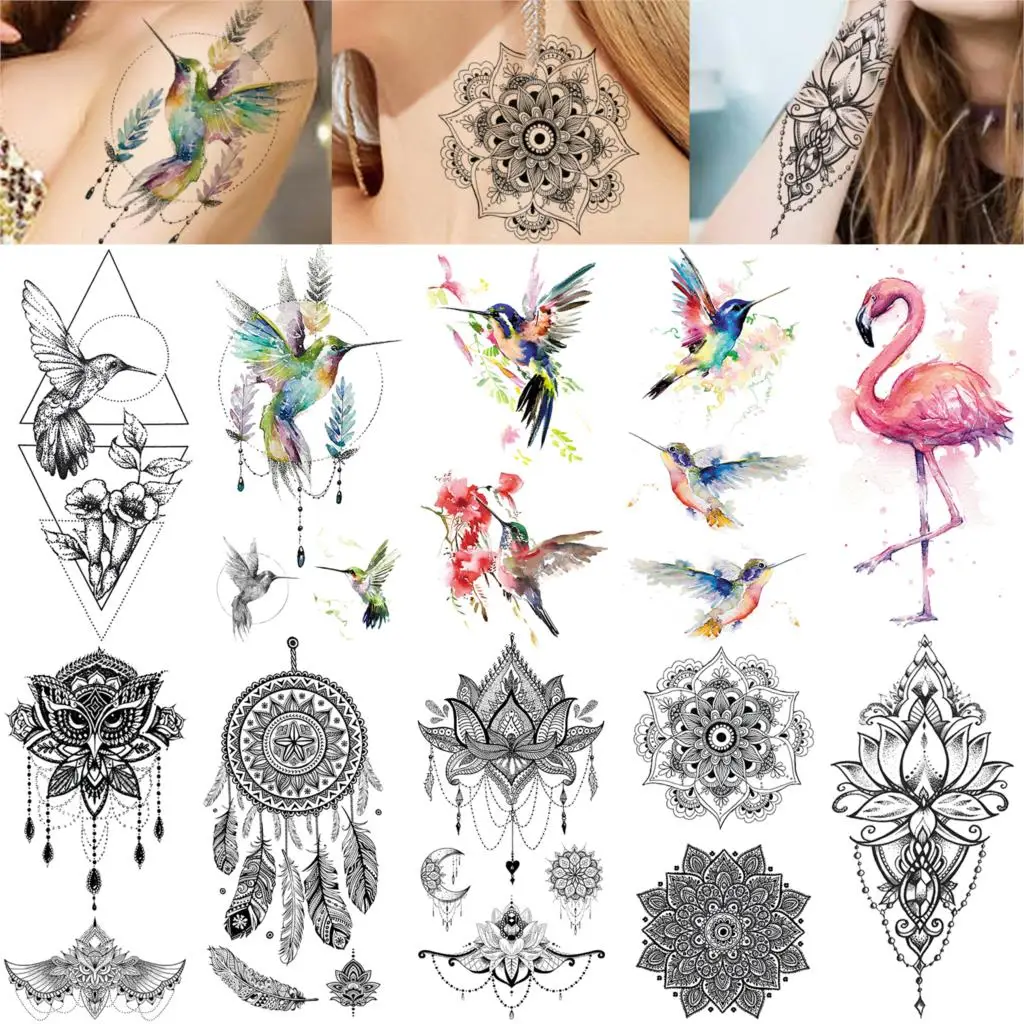Ювелирные изделия Ловец снов Временные татуировки наклейка Колибри лист кружево