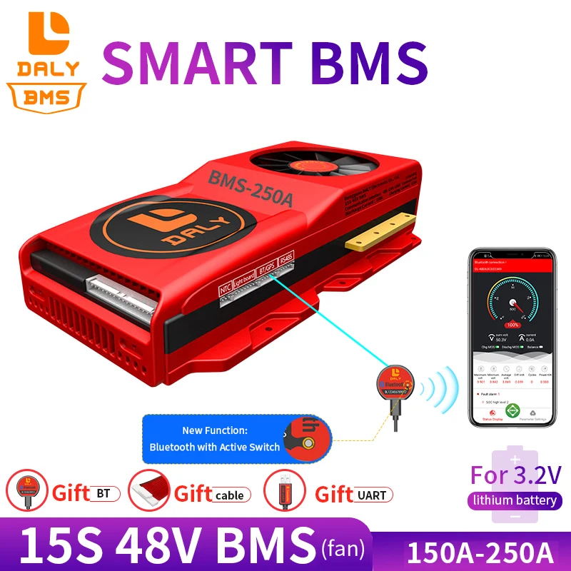

lifepo4 smartec bms 15S 48v bms for lithium ion 200ah 150A 200A 250A with Bluetooth UART RS485 CAN lithium battery bms With Fan