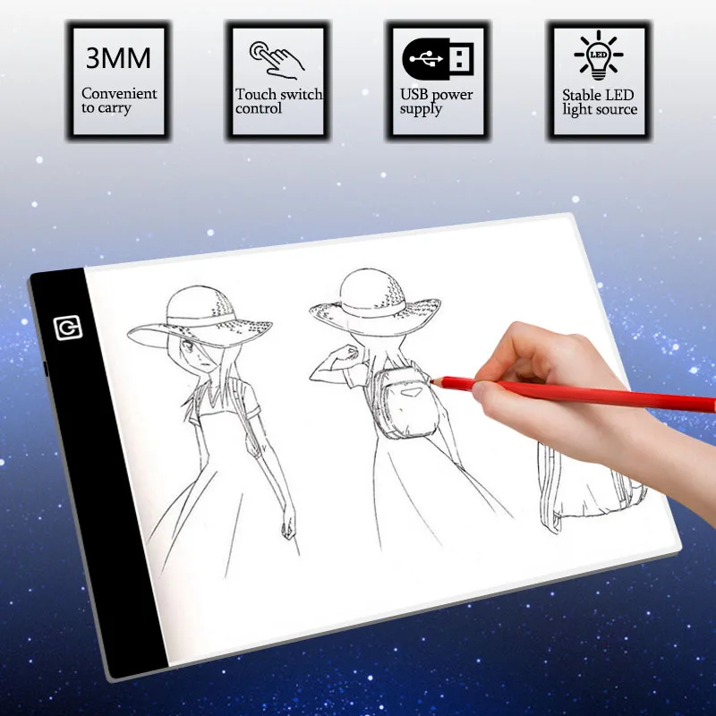 

Toy A4/A5 Size 3 Level Dimmable Copy Board Kids Tablet Sketching Practice Drawing Board LED Light Pad for Diamond Painting