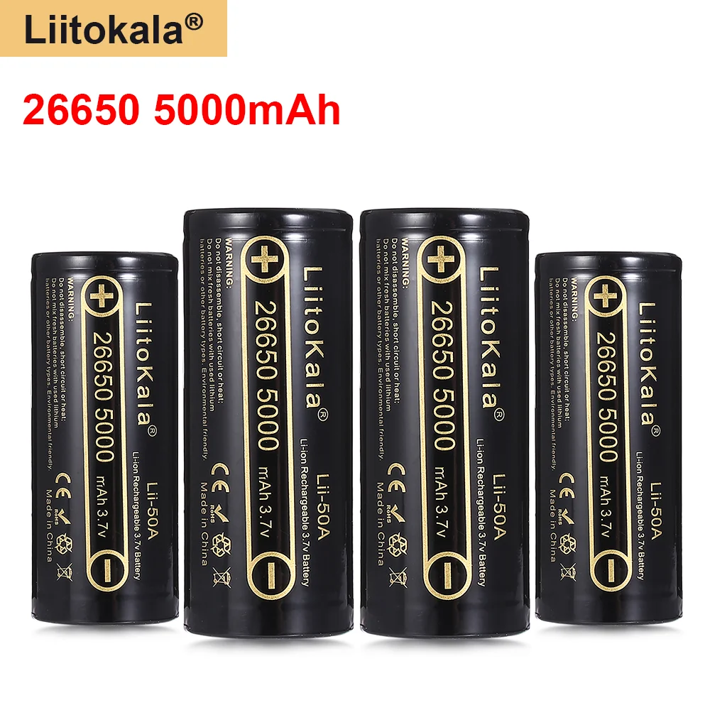 Аккумуляторная батарея LiitoKala литий ионная 26650 5000 мАч 3 7 в 50A 20 А|Перезаряжаемые