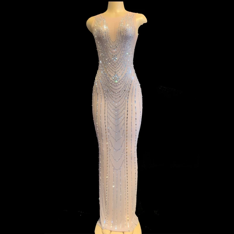 dress only Новая женская одежда, Прозрачное платье-накидка с блестящими камнями, сетчатый вечерний костюм, платья для празднования дня рождения - Цвет: dress only